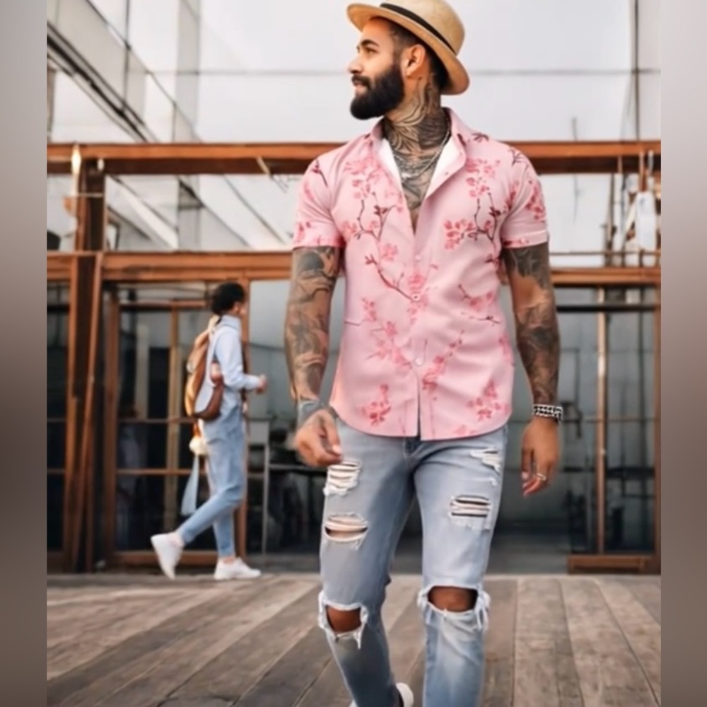 Pink silky button down shirt